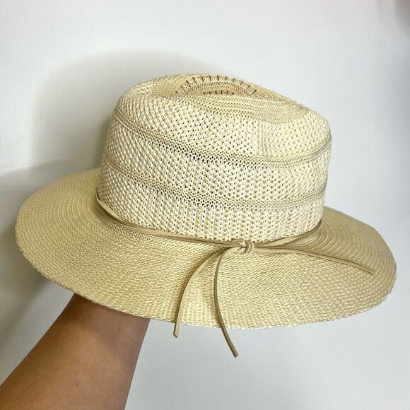 NEW Lucky Brand Stripe Woven Knit Hat Cream One Size - Picture 3 of 12